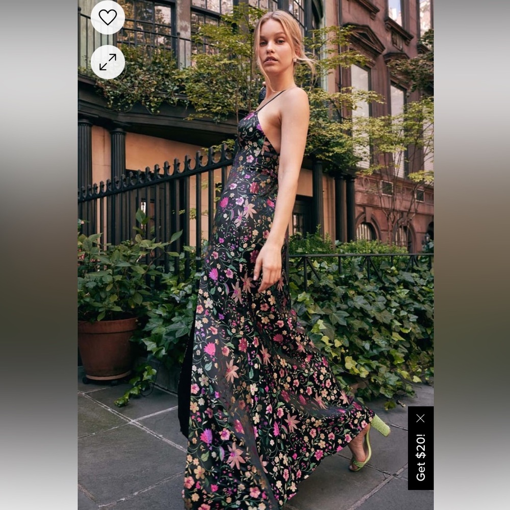Lulu’s Formal Shiny Floral Full Length Black Dress